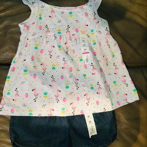 Girls Short Set Size 5T Chambray Shorts and White flared tank top  NEW